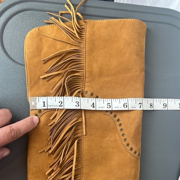 Frye Ray Fringe Over the Knee Tall Suede Grommet Pointed Toe Boots Tan 6.5 - Picture 13 of 13